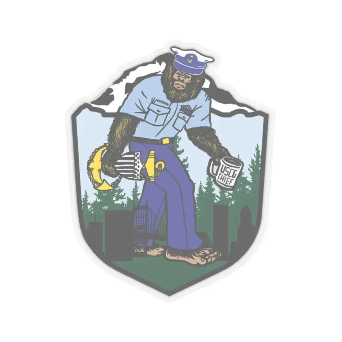 USCG Sailor Squatch (U.S. Coast Guard) STICKER Vinyl Kiss-Cut Decal 2 Inch Transparent - The Sticker Space