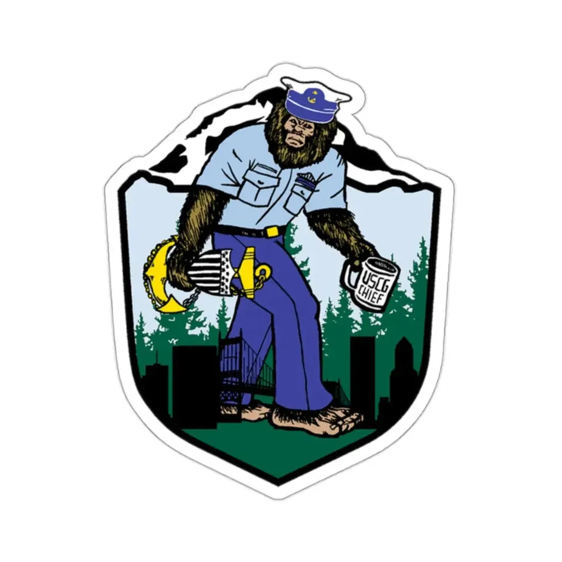 USCG Sailor Squatch (U.S. Coast Guard) STICKER Vinyl Kiss-Cut Decal 2 Inch White - The Sticker Space