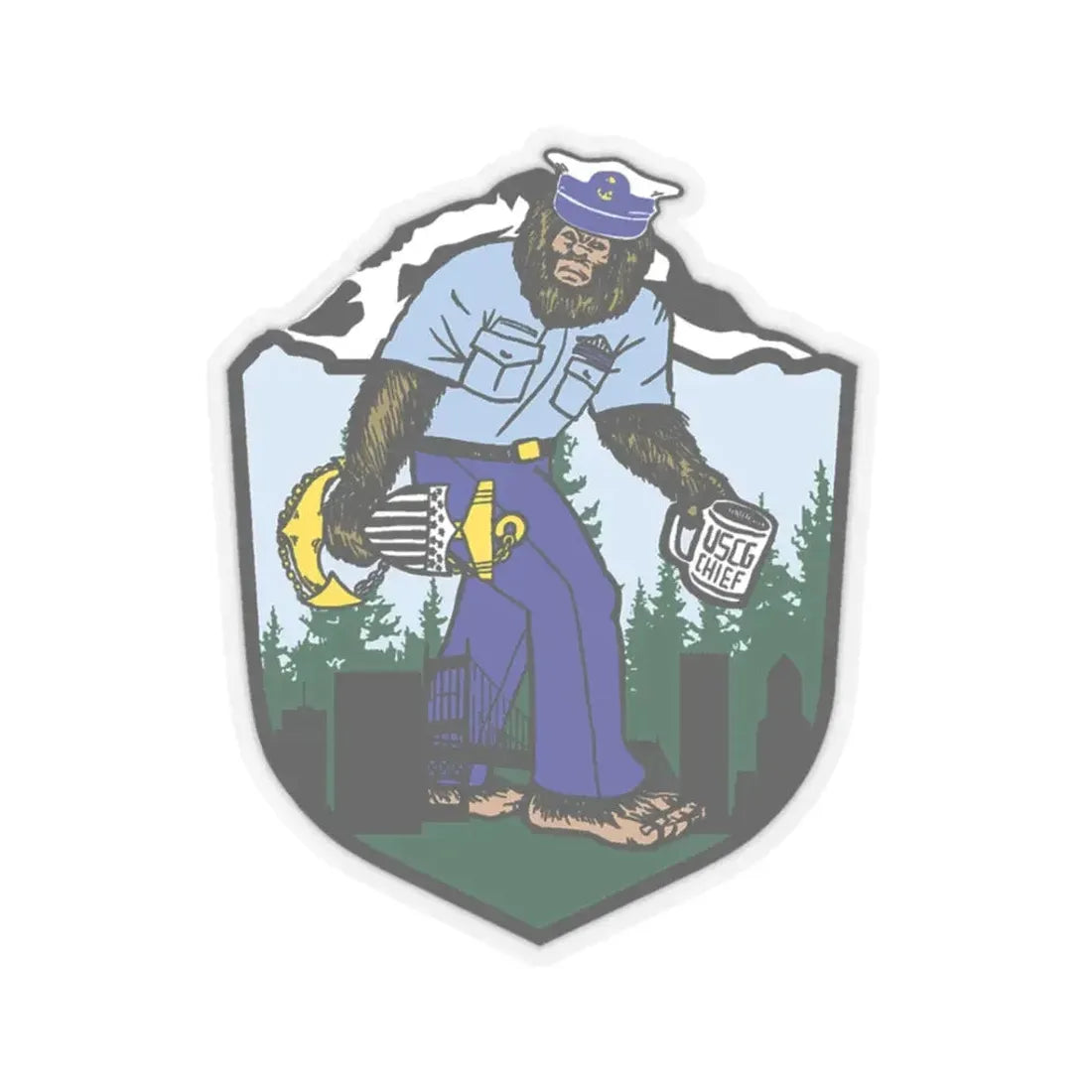 USCG Sailor Squatch (U.S. Coast Guard) STICKER Vinyl Kiss-Cut Decal 3 Inch Transparent - The Sticker Space