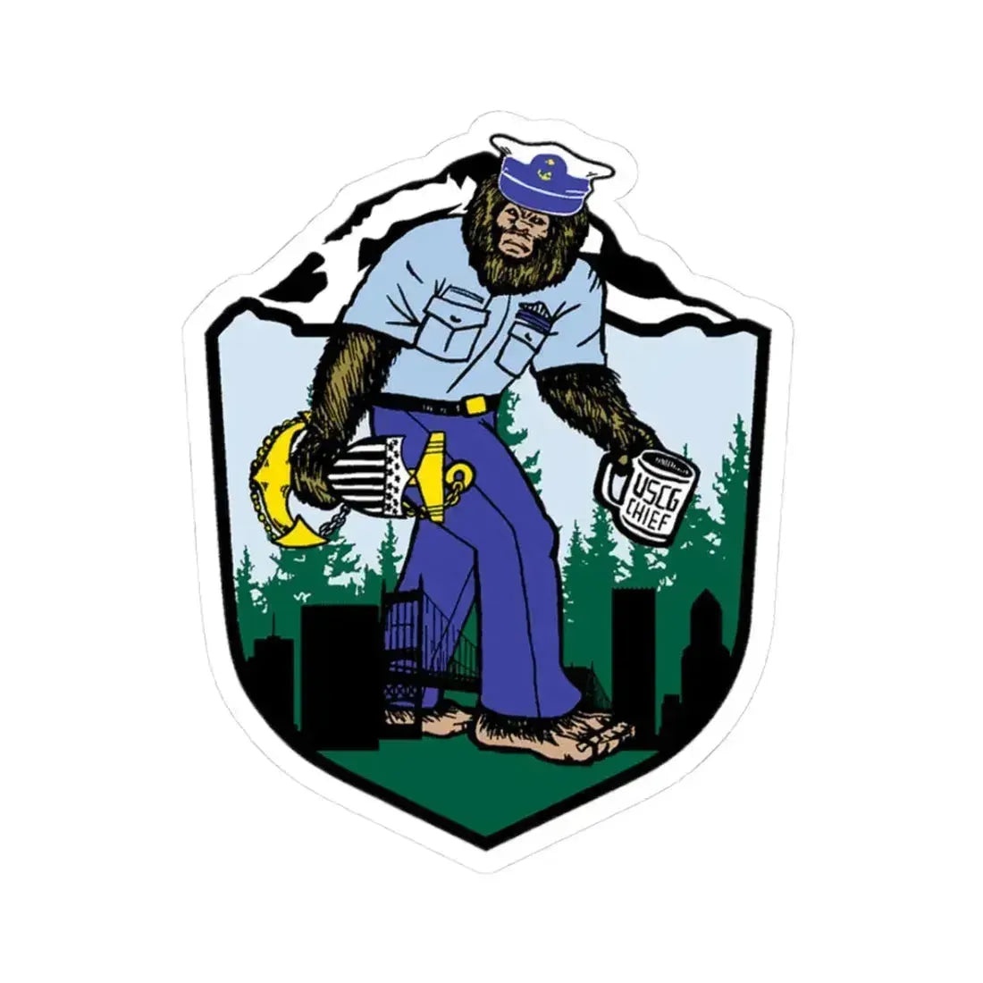 USCG Sailor Squatch (U.S. Coast Guard) STICKER Vinyl Kiss-Cut Decal 3 Inch White - The Sticker Space