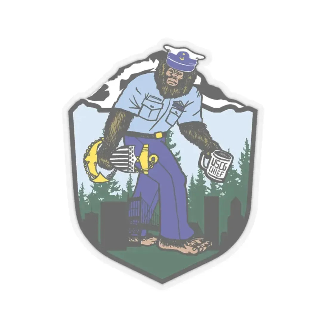 USCG Sailor Squatch (U.S. Coast Guard) STICKER Vinyl Kiss-Cut Decal 4 Inch Transparent - The Sticker Space