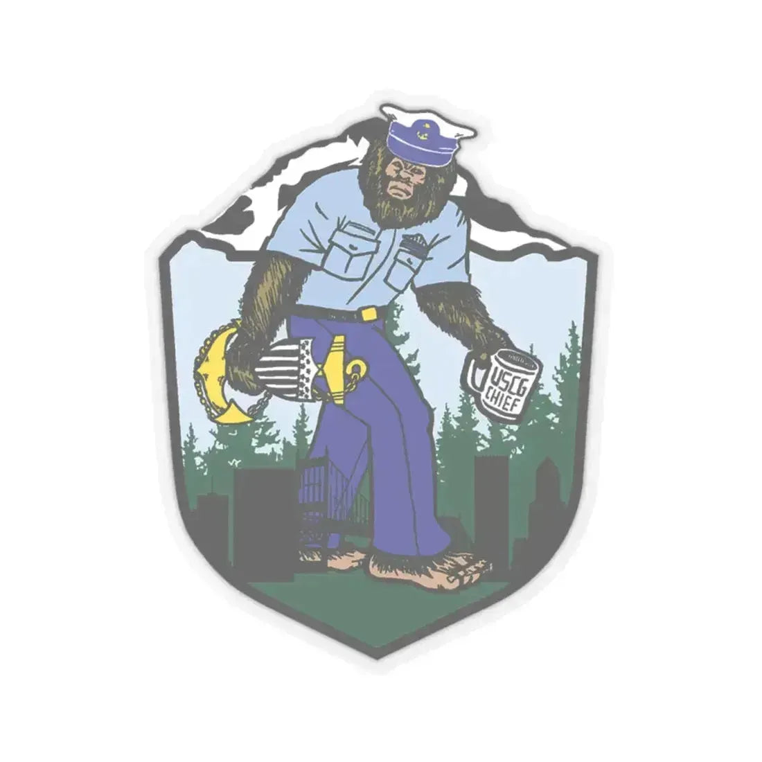 USCG Sailor Squatch (U.S. Coast Guard) STICKER Vinyl Kiss-Cut Decal 4 Inch Transparent - The Sticker Space