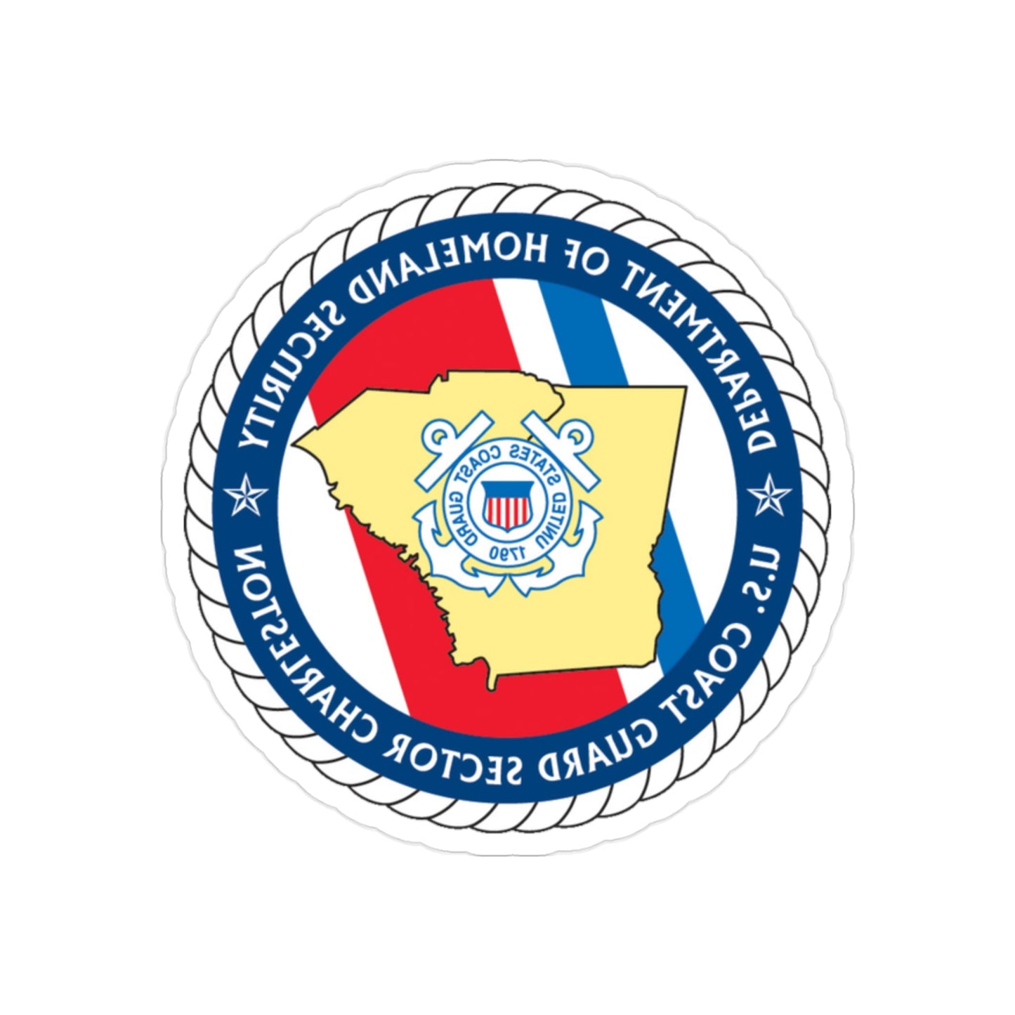 USCG Sector Charleston DHS (U.S. Coast Guard) REVERSE PRINT Transparent STICKER-2" × 2"-The Sticker Space