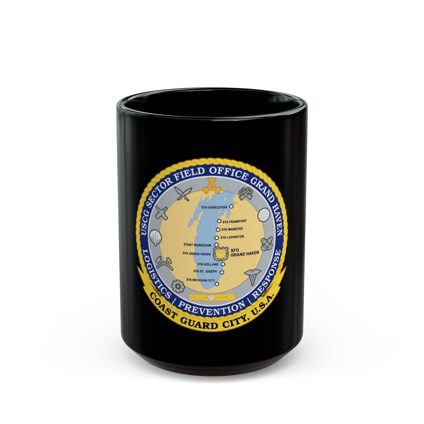 USCG Sector Field Office Grand Haven (U.S. Coast Guard) Black Coffee Mug-15oz-The Sticker Space