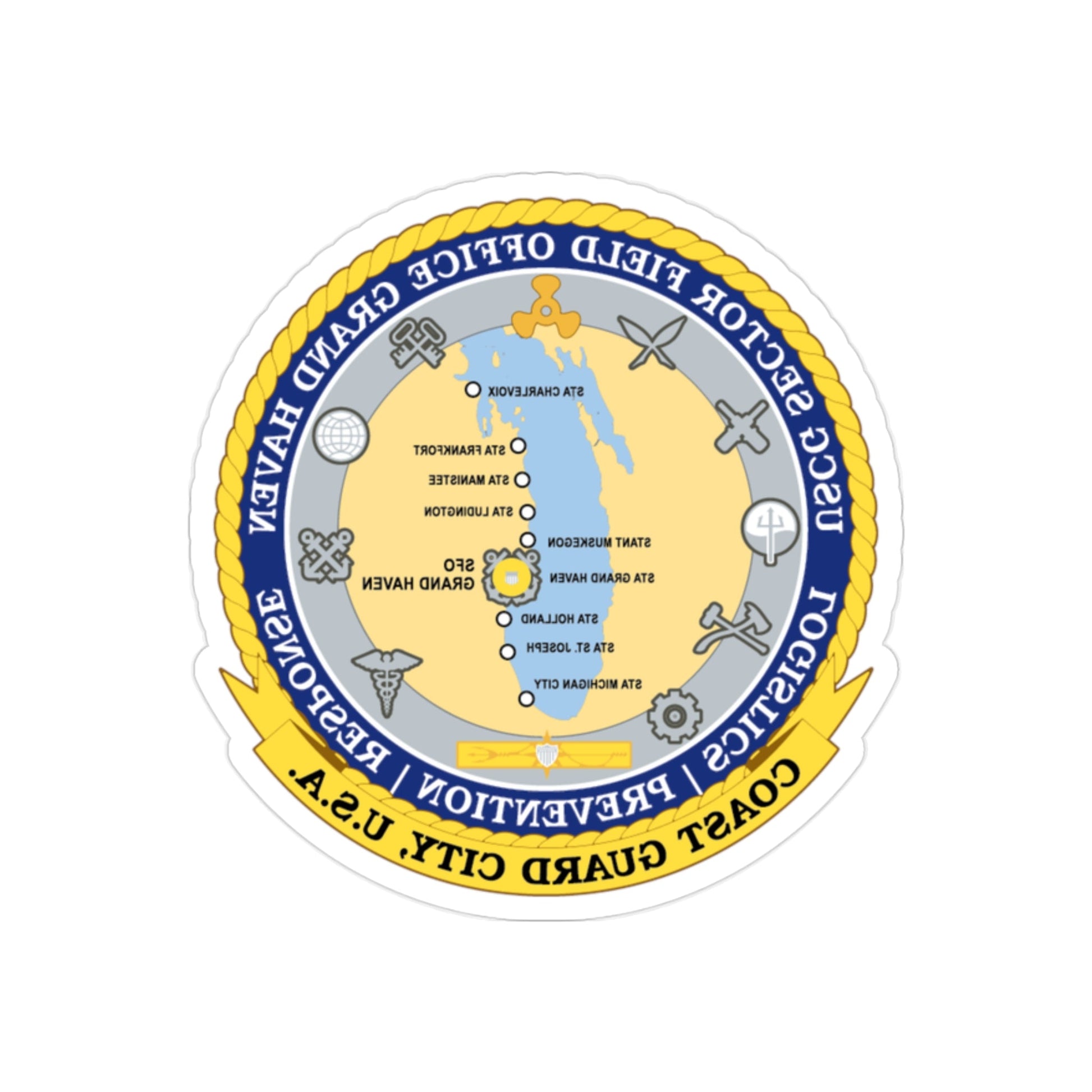 USCG Sector Field Office Grand Haven (U.S. Coast Guard) REVERSE PRINT Transparent STICKER-2" × 2"-The Sticker Space