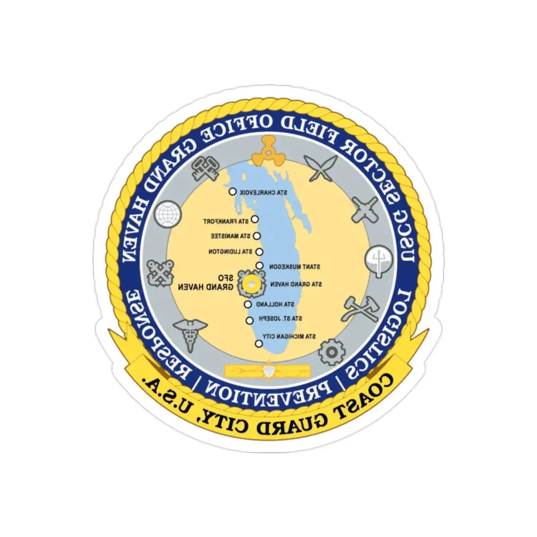 USCG Sector Field Office Grand Haven (U.S. Coast Guard) REVERSE PRINT Transparent Die-Cut STICKER 2 Inch Die-Cut Transparent - The Sticker Space