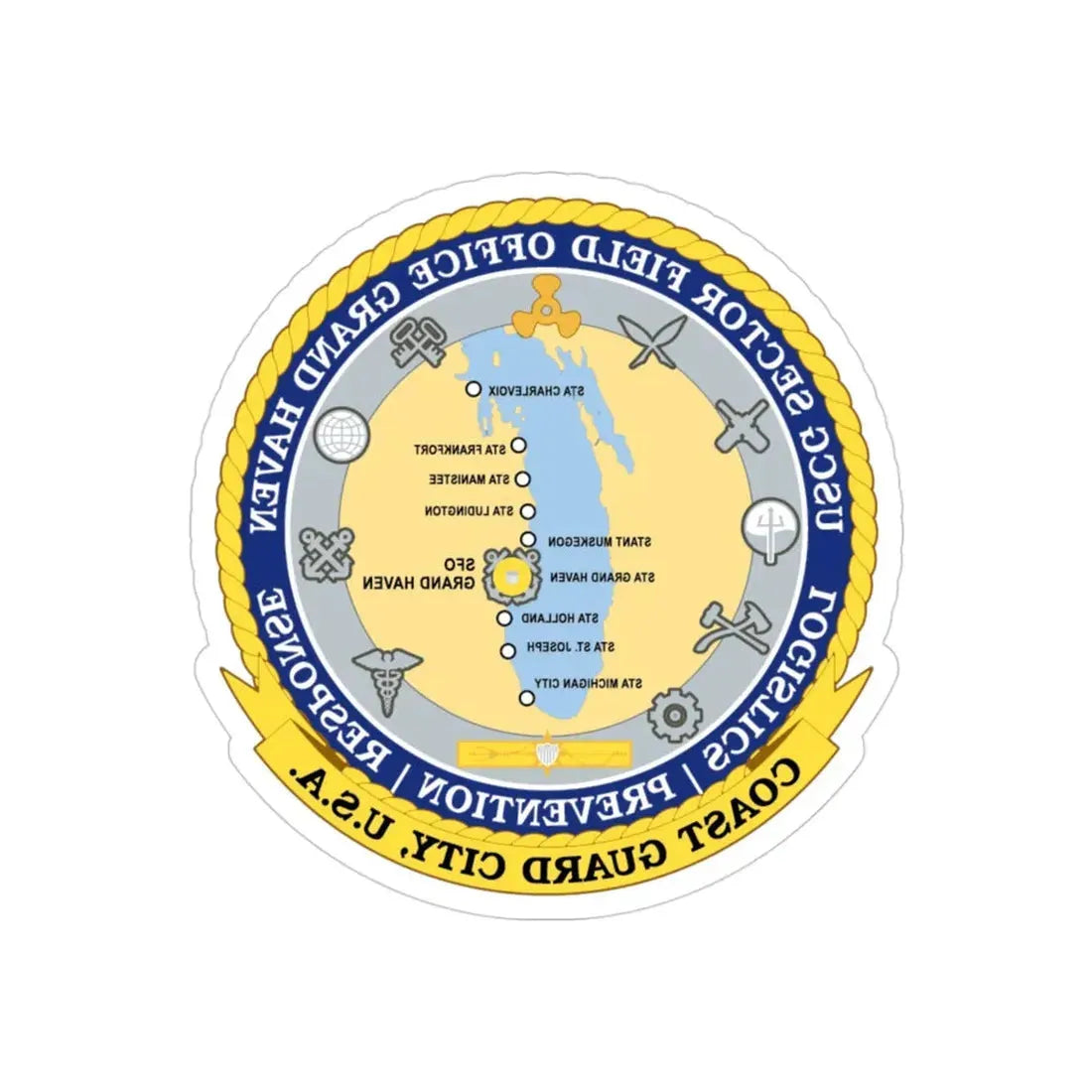 USCG Sector Field Office Grand Haven (U.S. Coast Guard) REVERSE PRINT Transparent Die-Cut STICKER 3 Inch Die-Cut Transparent - The Sticker Space