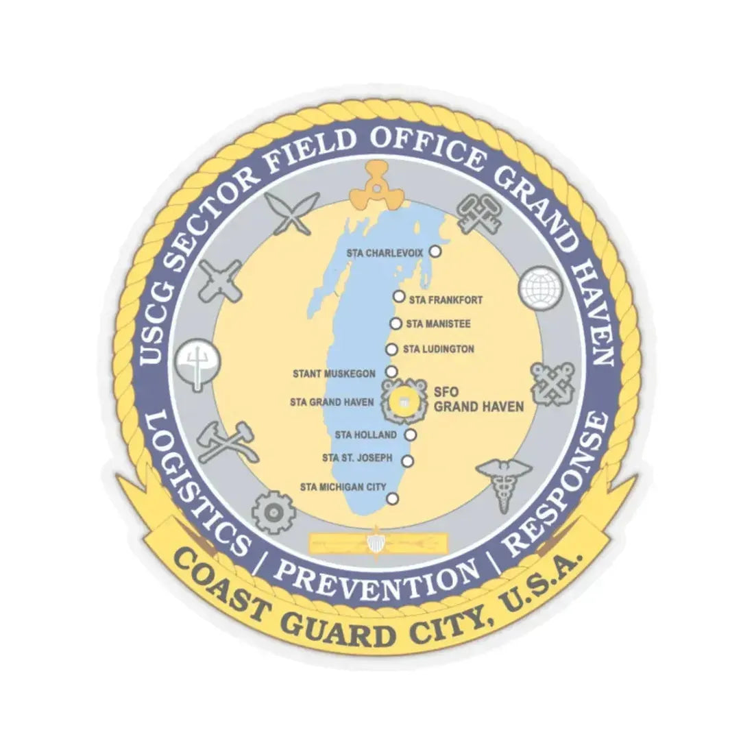 USCG Sector Field Office Grand Haven (U.S. Coast Guard) STICKER Vinyl Kiss-Cut Decal 3 Inch Transparent - The Sticker Space