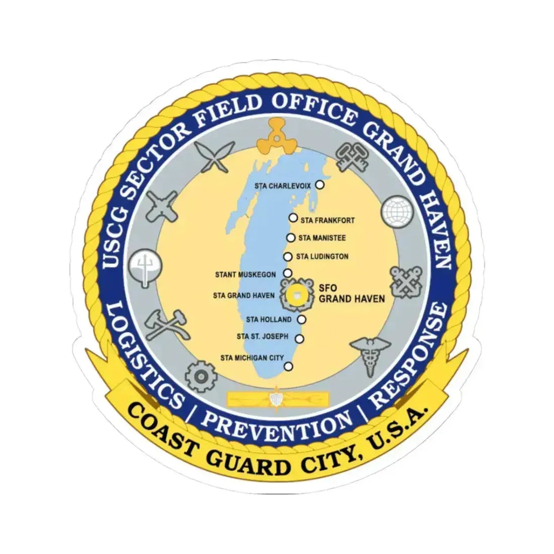 USCG Sector Field Office Grand Haven (U.S. Coast Guard) STICKER Vinyl Kiss-Cut Decal 3 Inch White - The Sticker Space