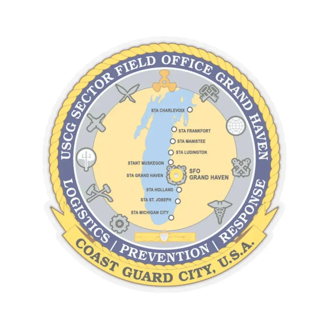 USCG Sector Field Office Grand Haven (U.S. Coast Guard) STICKER Vinyl Kiss-Cut Decal 4 Inch Transparent - The Sticker Space