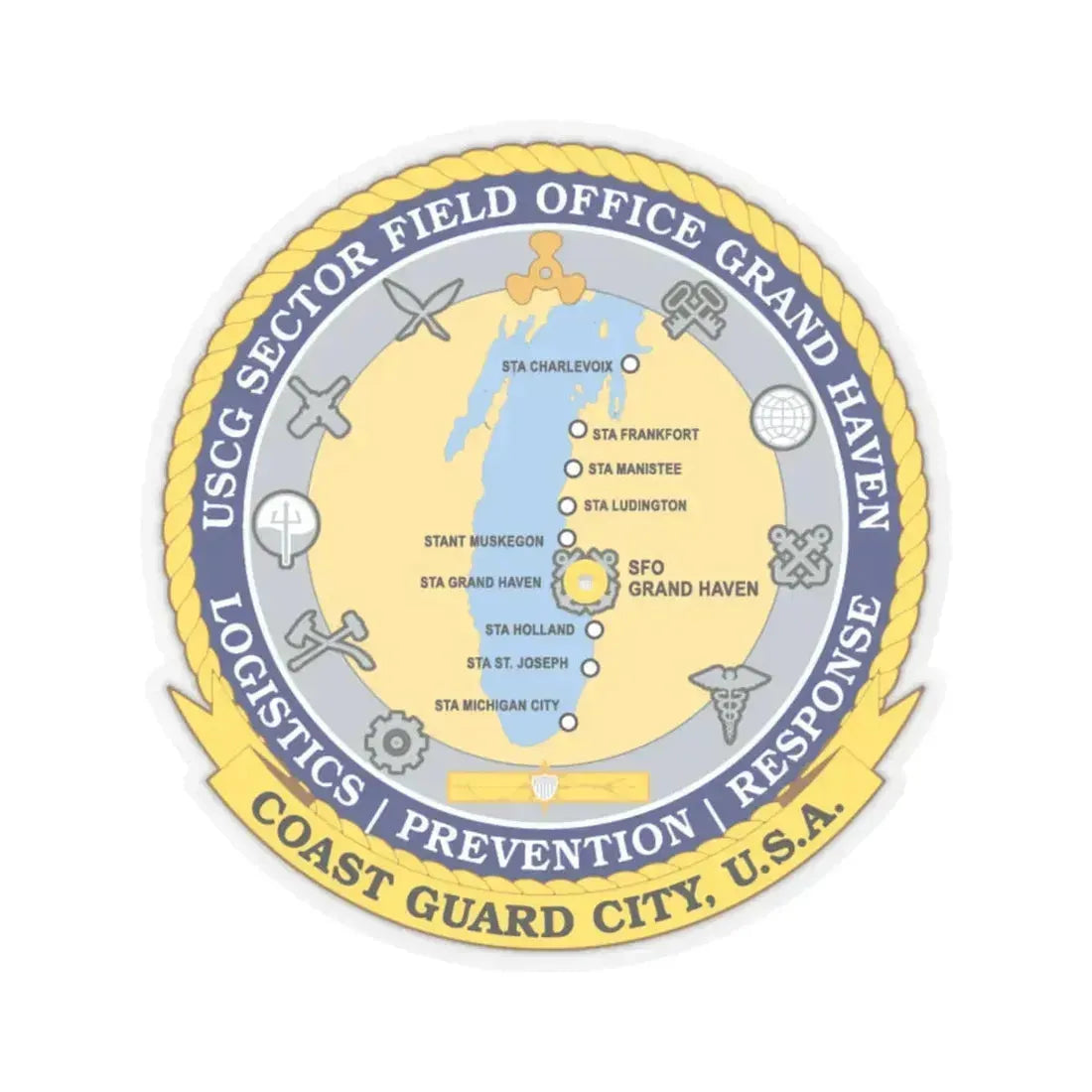 USCG Sector Field Office Grand Haven (U.S. Coast Guard) STICKER Vinyl Kiss-Cut Decal 4 Inch Transparent - The Sticker Space