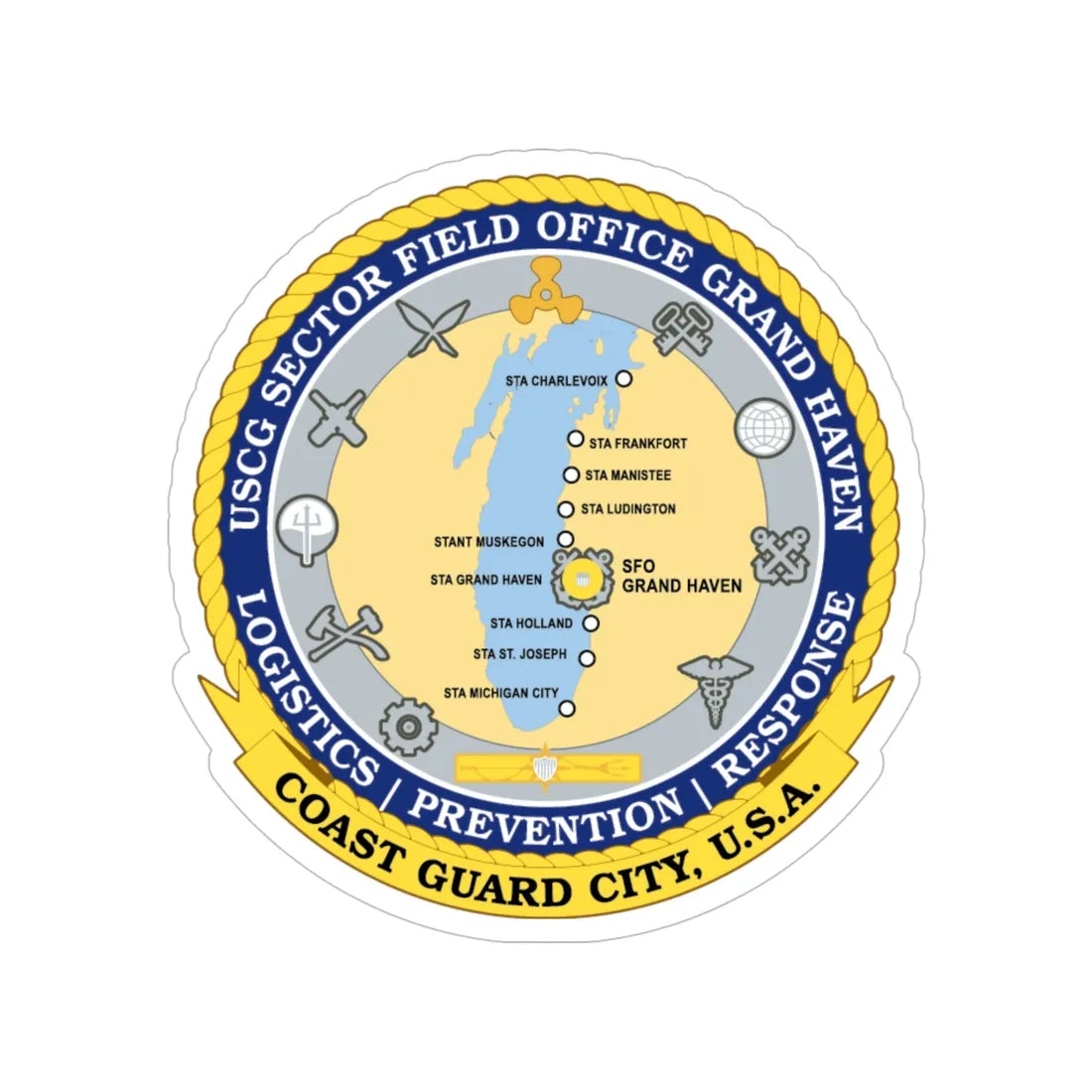 USCG Sector Field Office Grand Haven (U.S. Coast Guard) Transparent STICKER Die-Cut Vinyl Decal 5 Inch - The Sticker Space