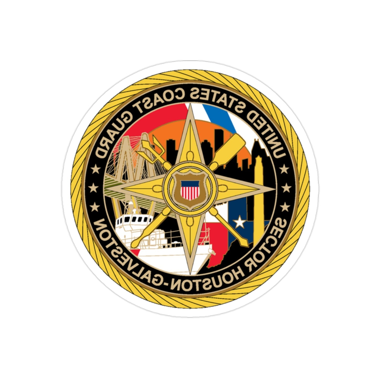 USCG Sector Houston Galveston Wardroom (U.S. Coast Guard) REVERSE PRINT Transparent STICKER-2" × 2"-The Sticker Space