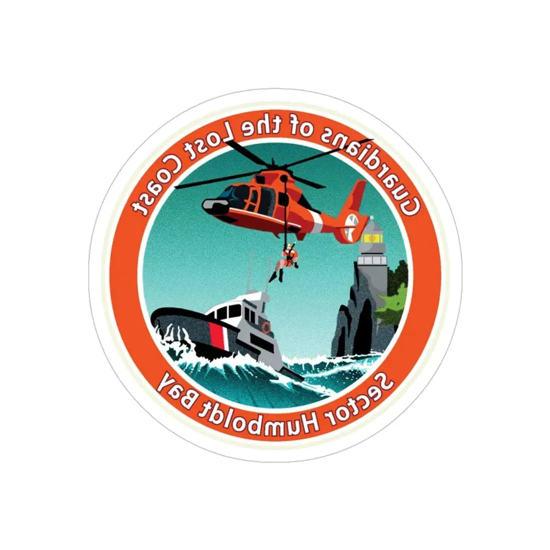 USCG Sector Humboldt Bay (U.S. Coast Guard) REVERSE PRINT Transparent Die-Cut STICKER 4 Inch Die-Cut Transparent - The Sticker Space