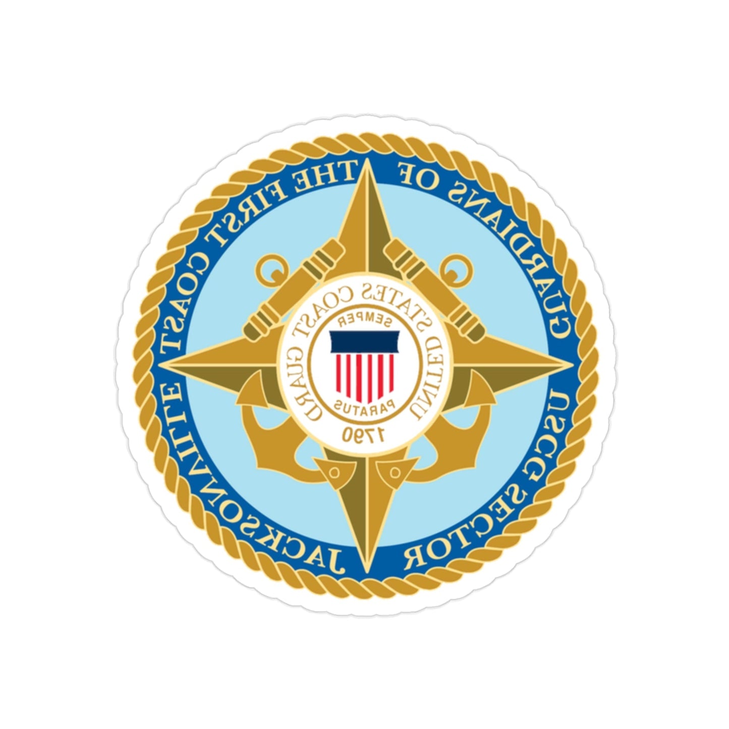 USCG Sector Jacksonville Guardians of the first coast (U.S. Coast Guard) REVERSE PRINT Transparent STICKER-2" × 2"-The Sticker Space