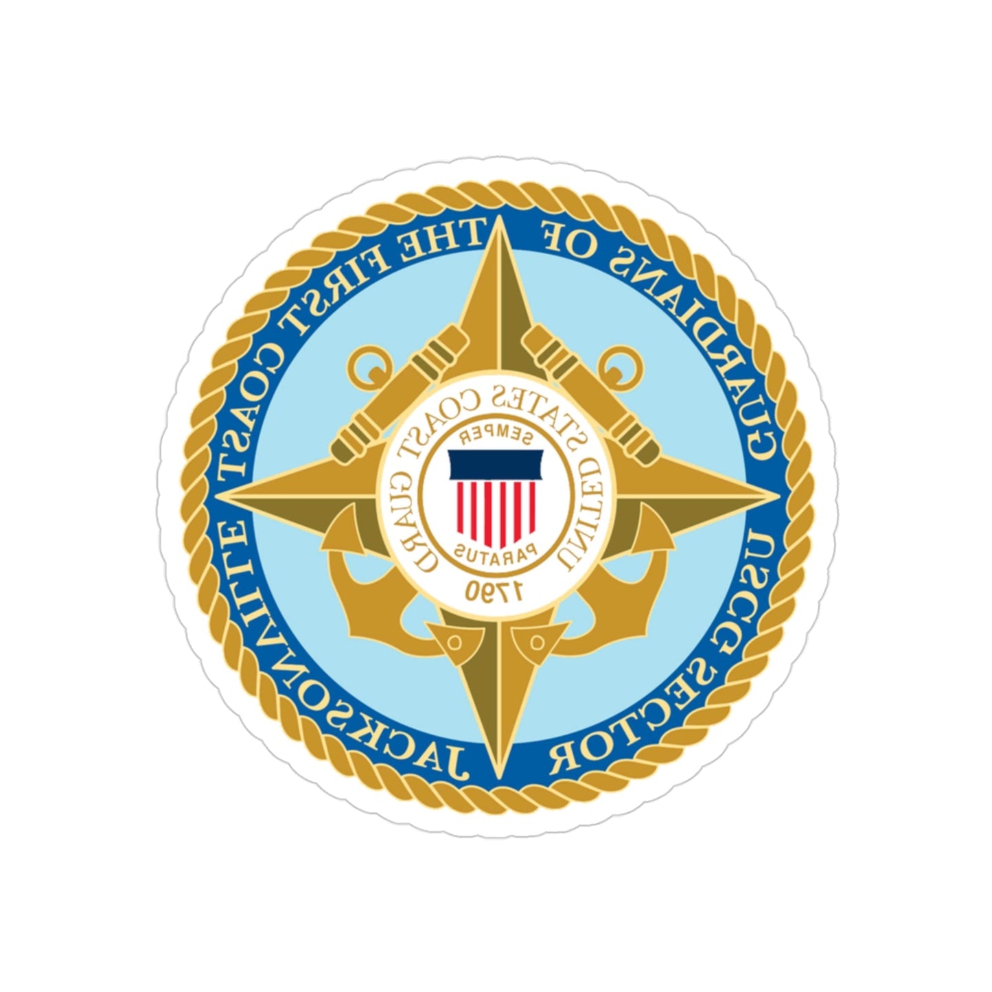 USCG Sector Jacksonville Guardians of the first coast (U.S. Coast Guard) REVERSE PRINT Transparent STICKER-3" × 3"-The Sticker Space