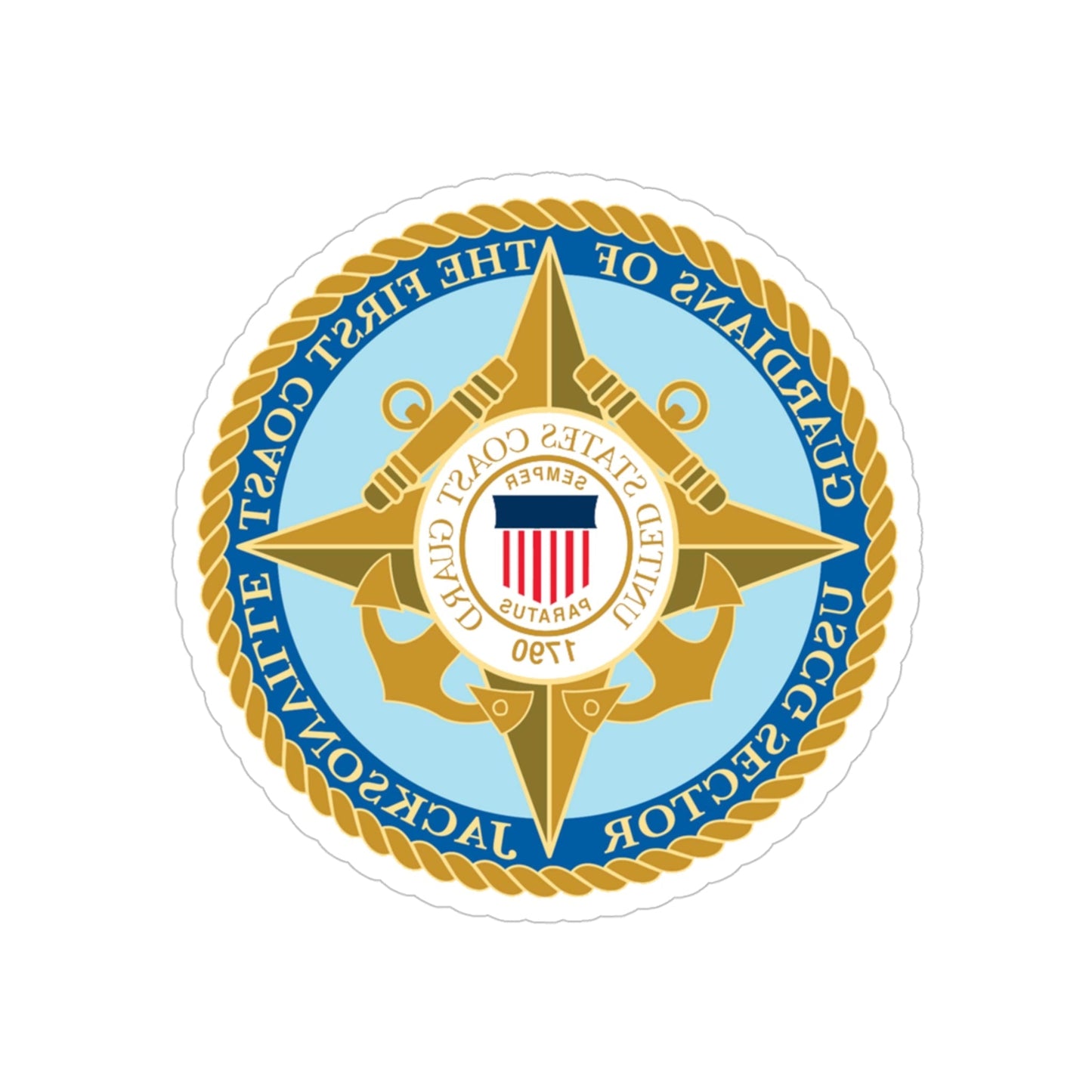 USCG Sector Jacksonville Guardians of the first coast (U.S. Coast Guard) REVERSE PRINT Transparent STICKER-4" × 4"-The Sticker Space