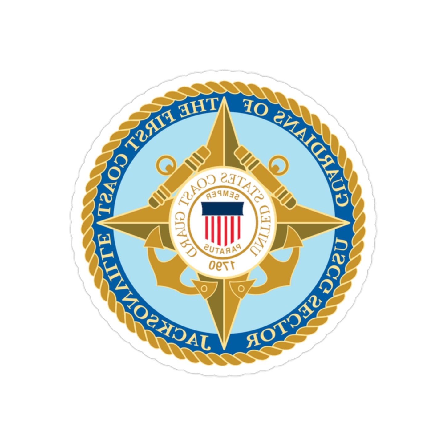 USCG Sector Jacksonville Guardians of the first coast (U.S. Coast Guard) REVERSE PRINT Transparent STICKER-2" × 2"-The Sticker Space