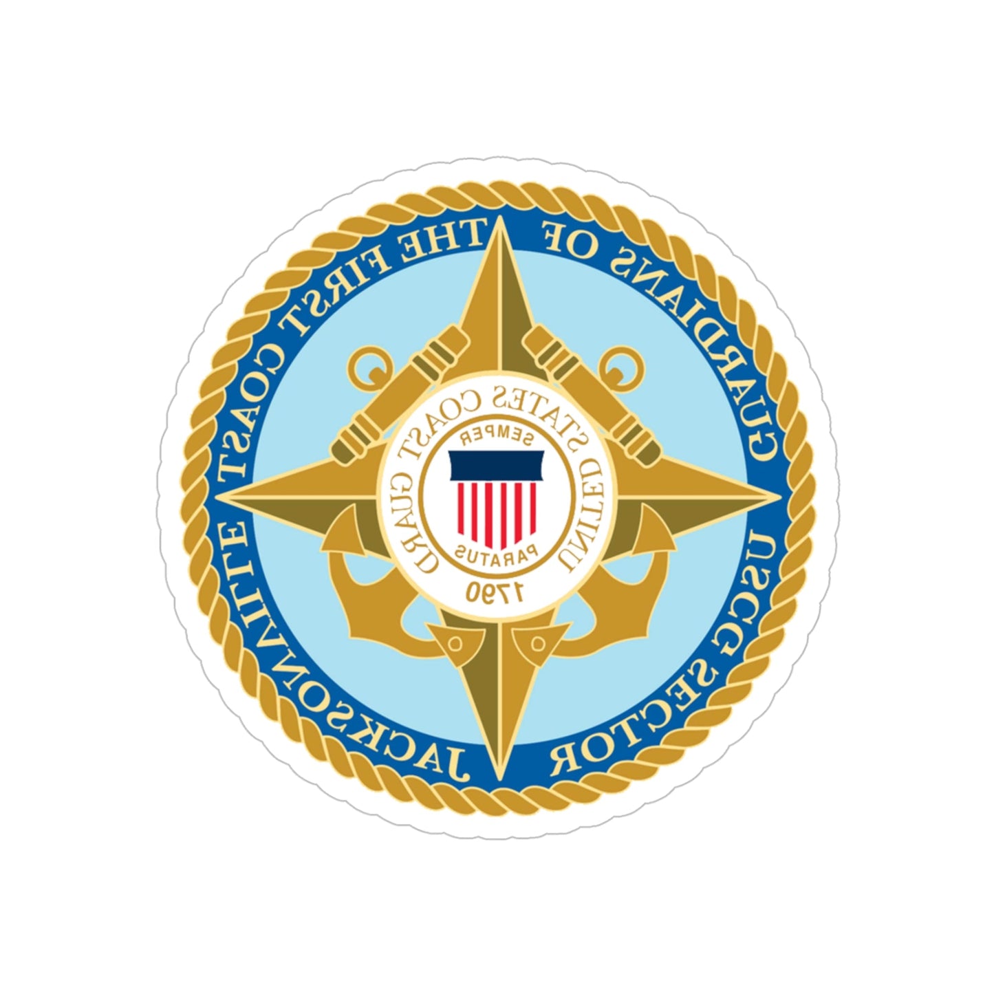 USCG Sector Jacksonville Guardians of the first coast (U.S. Coast Guard) REVERSE PRINT Transparent STICKER-5" × 5"-The Sticker Space