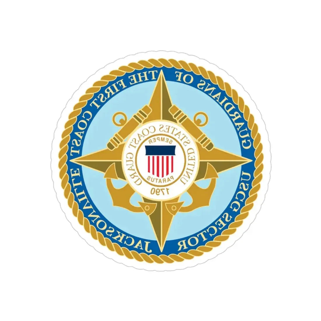 USCG Sector Jacksonville Guardians of the first coast (U.S. Coast Guard) REVERSE PRINT Transparent Die-Cut STICKER 3 Inch Die-Cut Transparent - The Sticker Space