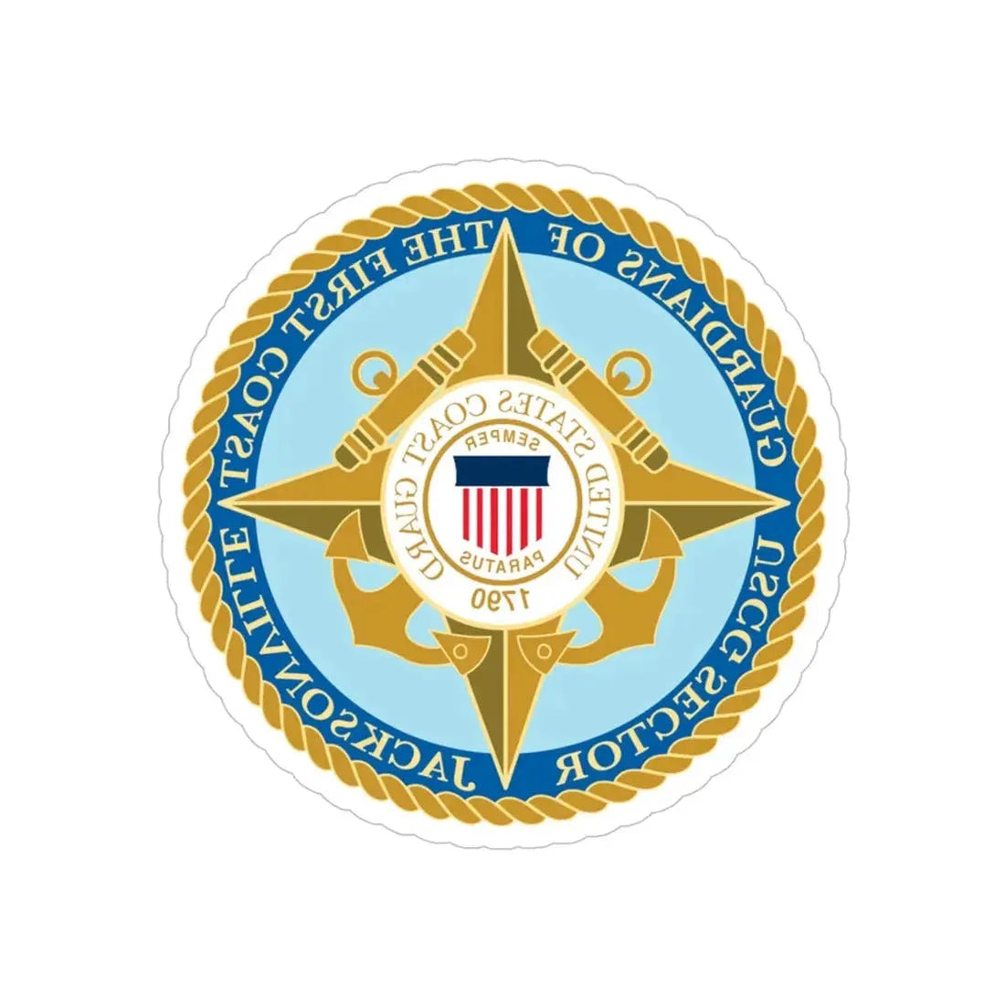 USCG Sector Jacksonville Guardians of the first coast (U.S. Coast Guard) REVERSE PRINT Transparent Die-Cut STICKER 4 Inch Die-Cut Transparent - The Sticker Space