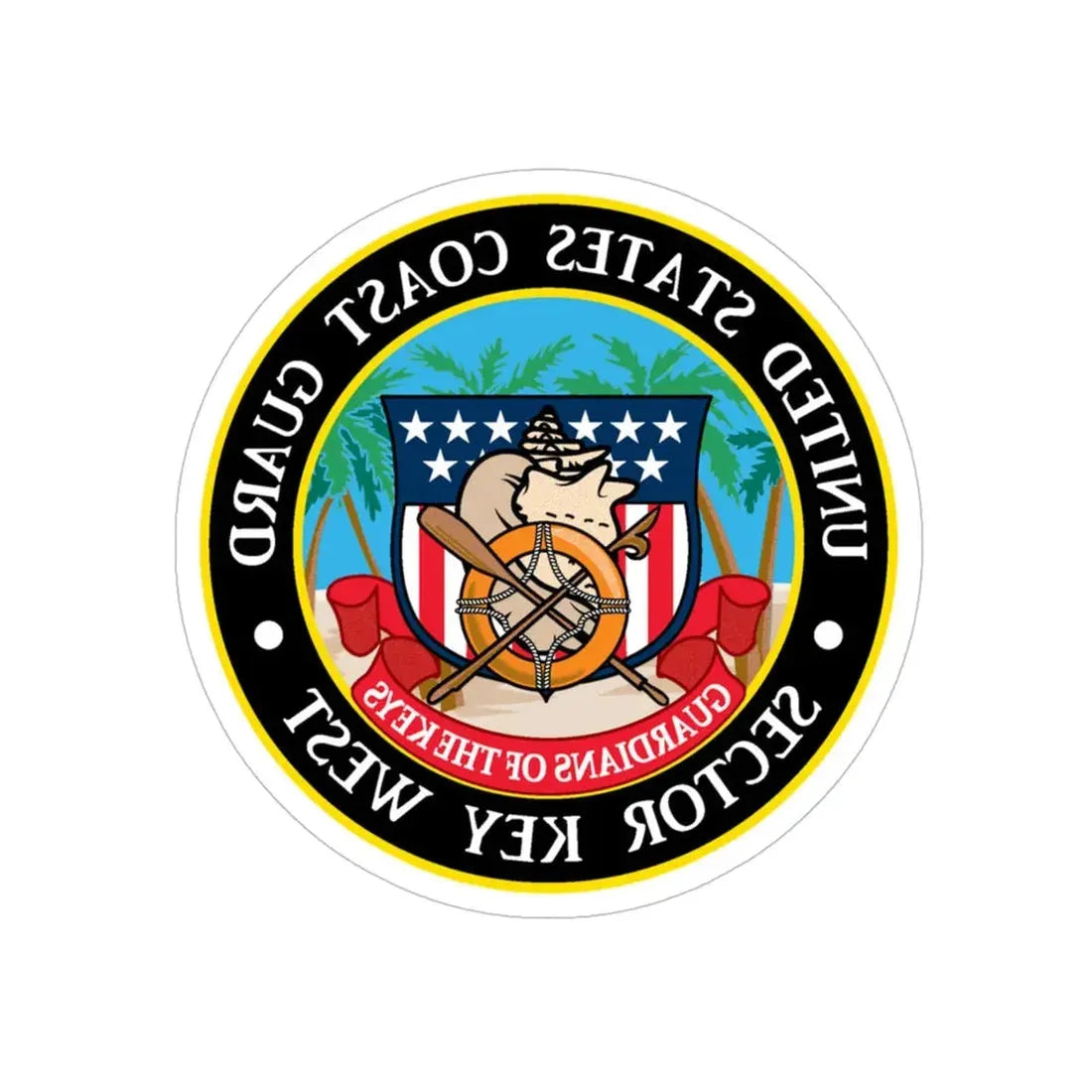 USCG Sector Key West (U.S. Coast Guard) REVERSE PRINT Transparent Die-Cut STICKER 5 Inch Die-Cut Transparent - The Sticker Space