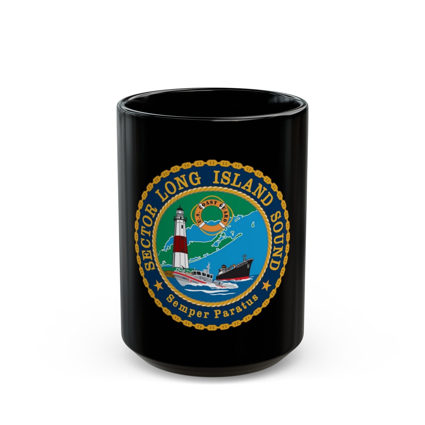 USCG Sector Long Island Sound (U.S. Coast Guard) Black Coffee Mug-15oz-The Sticker Space