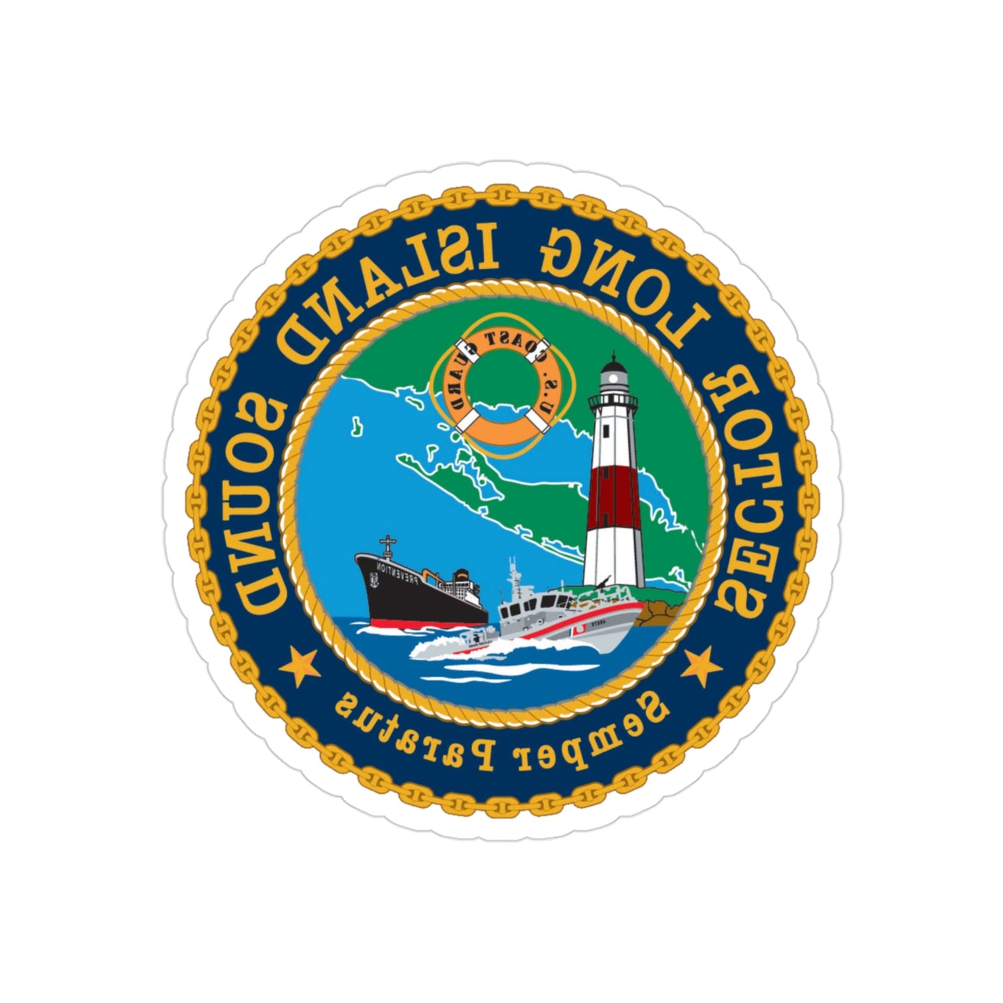 USCG Sector Long Island Sound (U.S. Coast Guard) REVERSE PRINT Transparent STICKER-3" × 3"-The Sticker Space