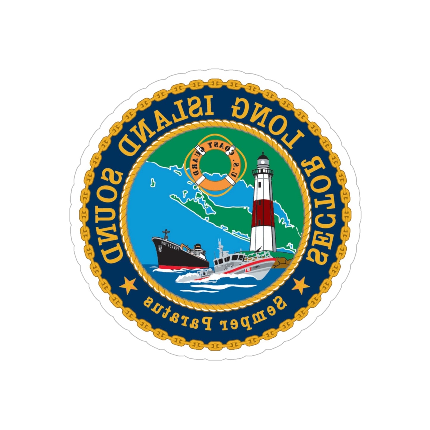 USCG Sector Long Island Sound (U.S. Coast Guard) REVERSE PRINT Transparent STICKER-6 Inch-The Sticker Space