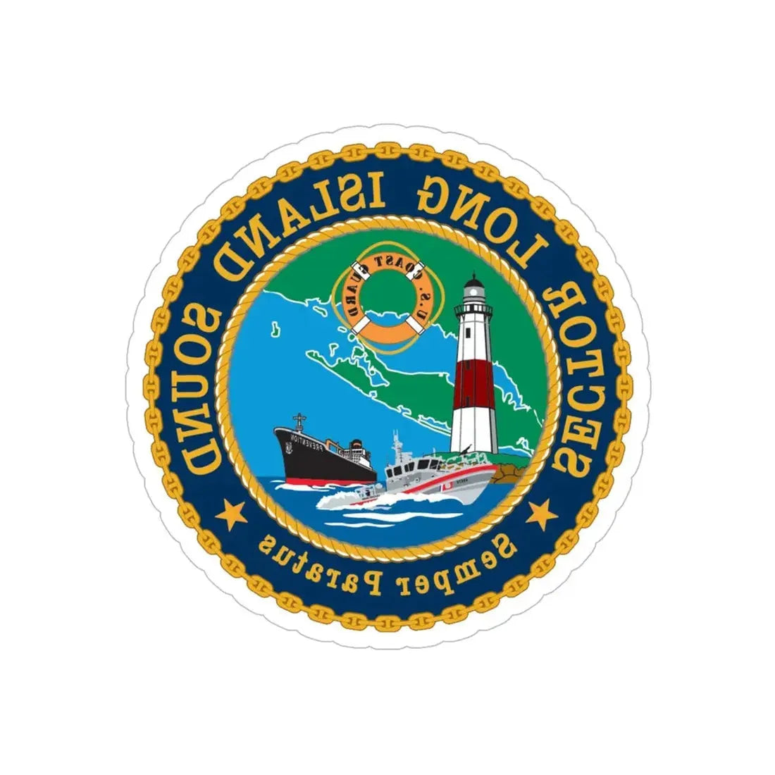 USCG Sector Long Island Sound (U.S. Coast Guard) REVERSE PRINT Transparent Die-Cut STICKER 6 Inch Die-Cut Transparent - The Sticker Space