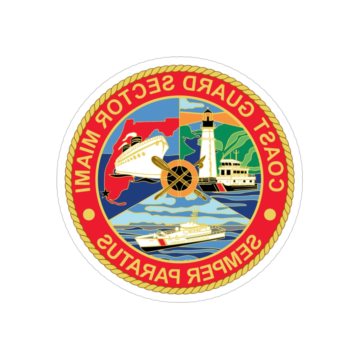 USCG Sector Miami (U.S. Coast Guard) REVERSE PRINT Transparent STICKER-4" × 4"-The Sticker Space