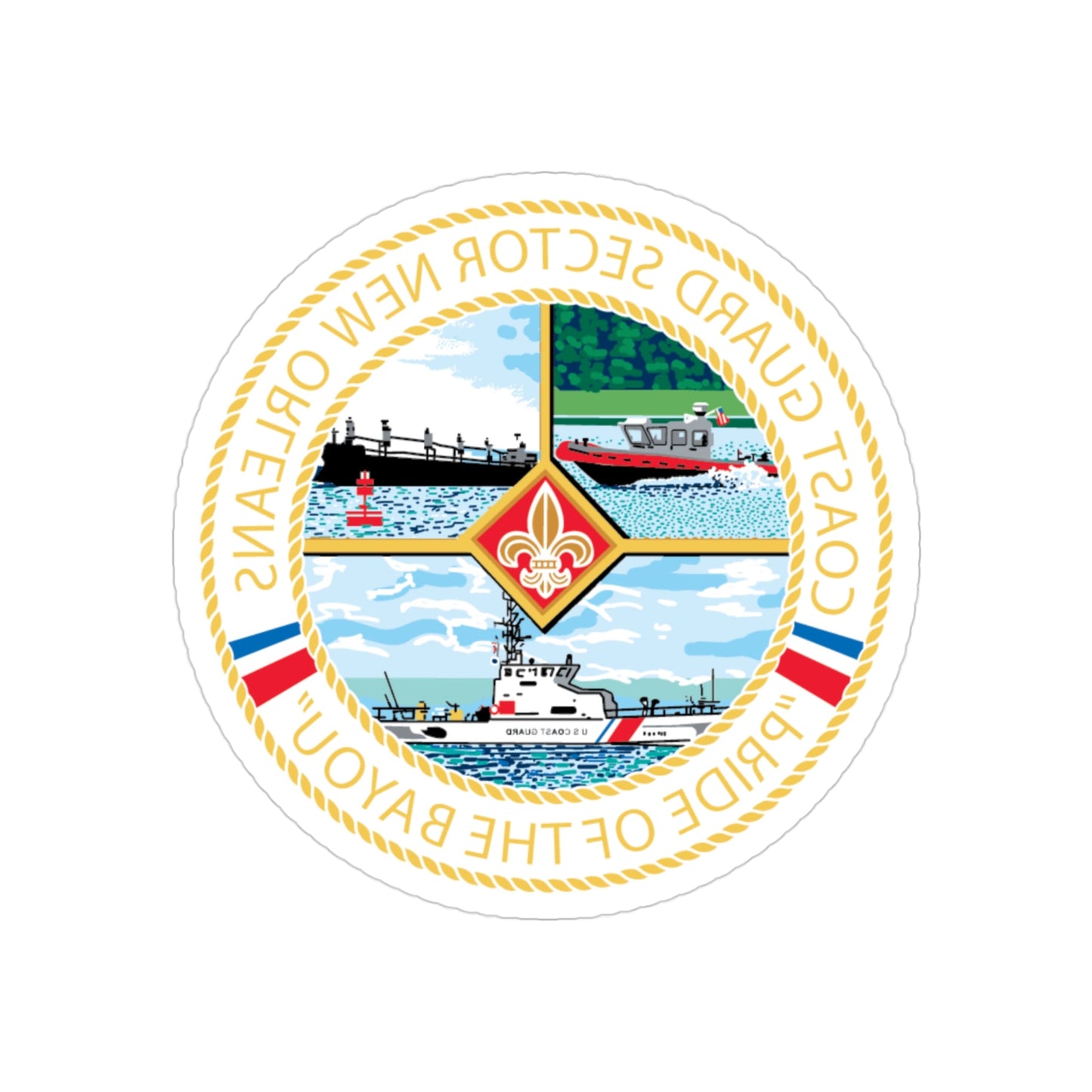 USCG Sector New Orleans Pride of the Bayou (U.S. Coast Guard) REVERSE PRINT Transparent STICKER-3" × 3"-The Sticker Space