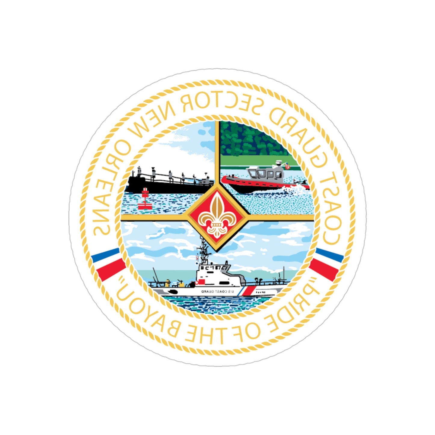 USCG Sector New Orleans Pride of the Bayou (U.S. Coast Guard) REVERSE PRINT Transparent STICKER-4" × 4"-The Sticker Space