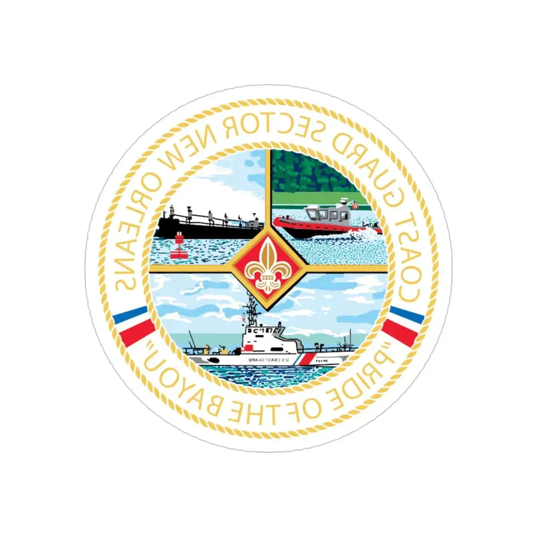USCG Sector New Orleans   Pride of the Bayou (U.S. Coast Guard) REVERSE PRINT Transparent Die-Cut STICKER 4 Inch Die-Cut Transparent - The Sticker Space