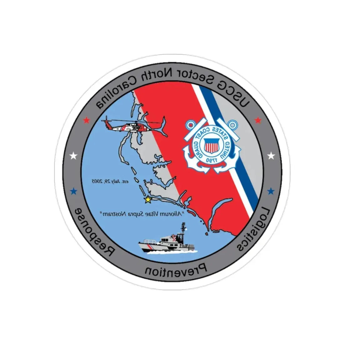 USCG Sector North Carolina (U.S. Coast Guard) REVERSE PRINT Transparent Die-Cut STICKER 2 Inch Die-Cut Transparent - The Sticker Space