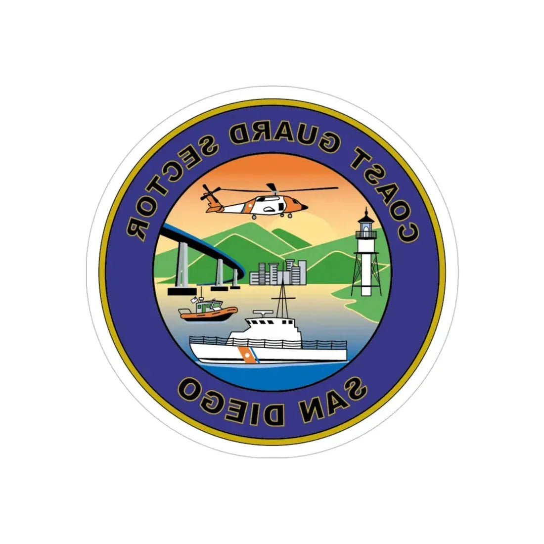 USCG Sector San Diego NEW 07 (U.S. Coast Guard) REVERSE PRINT Transparent Die-Cut STICKER 4 Inch Die-Cut Transparent - The Sticker Space