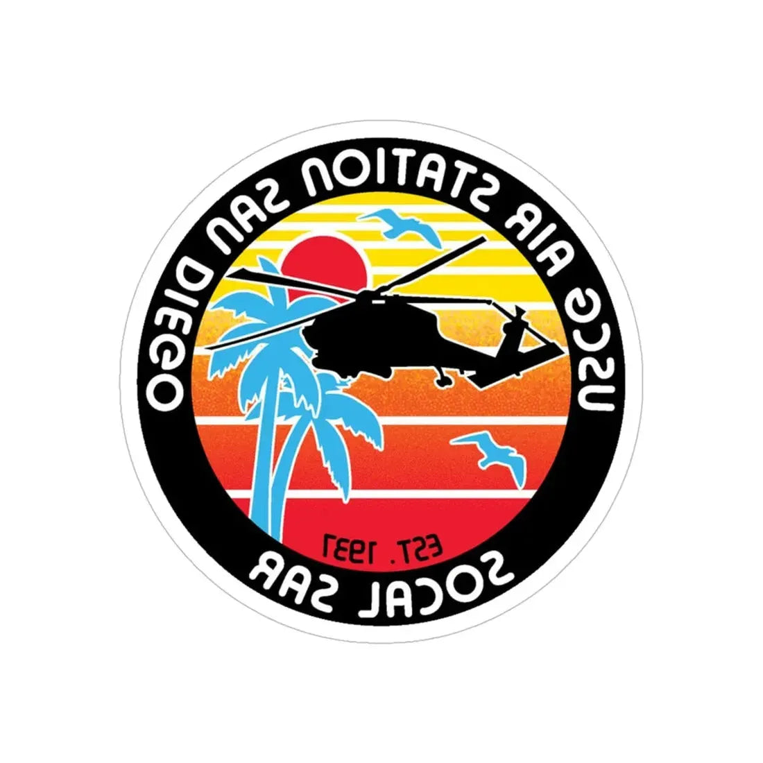 USCG Sector San Diego SOCAL SAR (U.S. Coast Guard) REVERSE PRINT Transparent Die-Cut STICKER 5 Inch Die-Cut Transparent - The Sticker Space