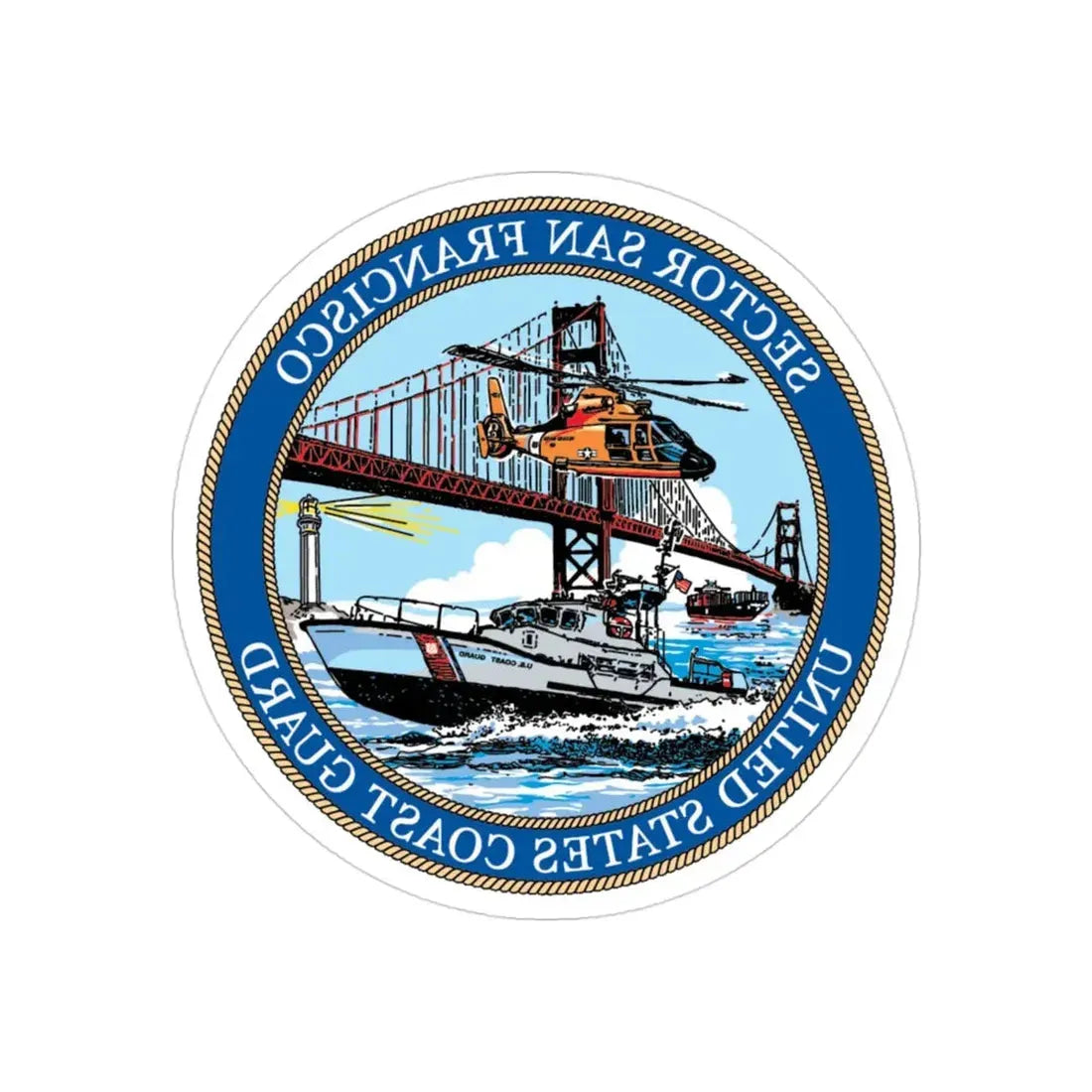 USCG Sector San Francisco (U.S. Coast Guard) REVERSE PRINT Transparent Die-Cut STICKER 3 Inch Die-Cut Transparent - The Sticker Space