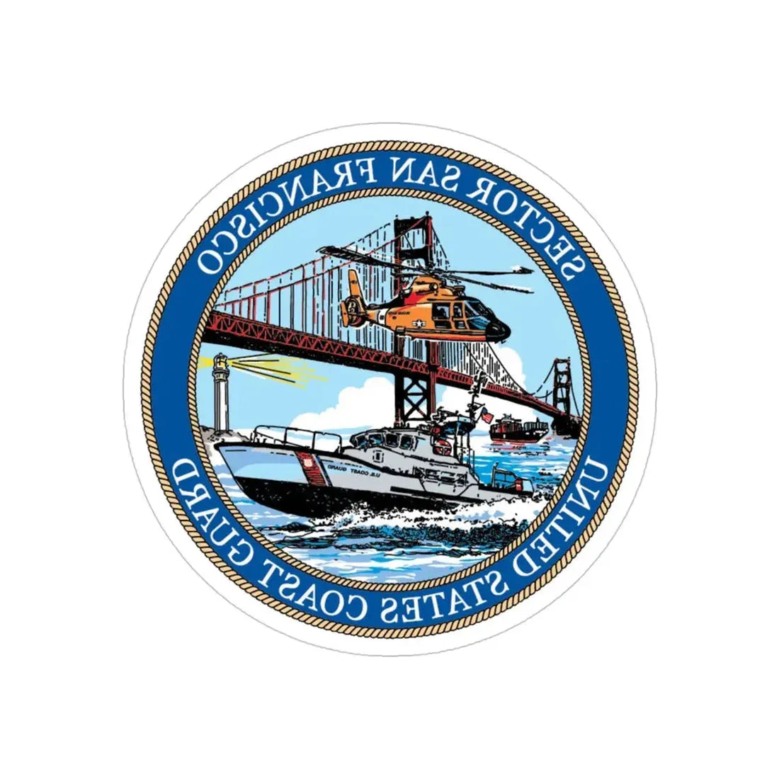 USCG Sector San Francisco (U.S. Coast Guard) REVERSE PRINT Transparent Die-Cut STICKER 4 Inch Die-Cut Transparent - The Sticker Space