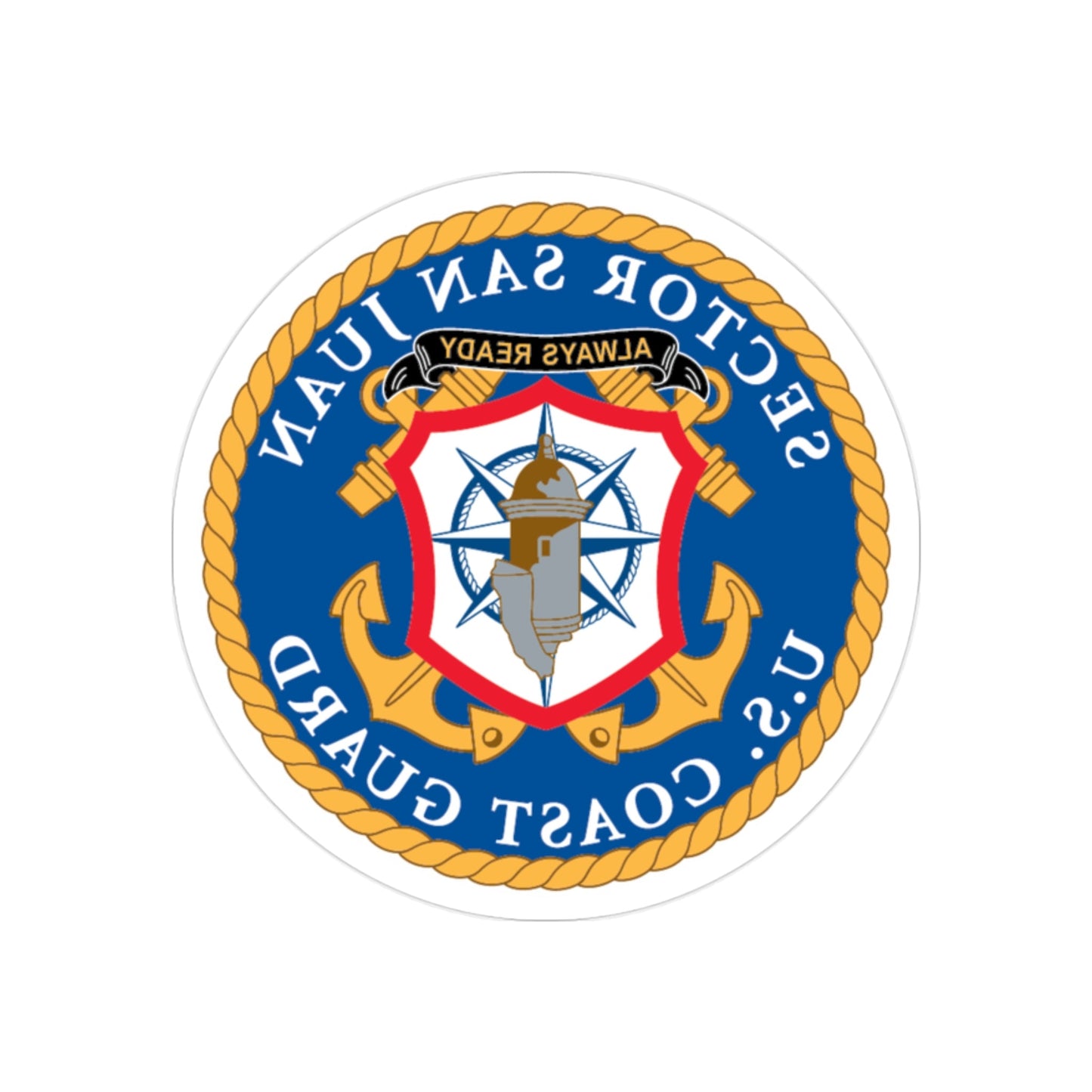 USCG Sector San Juan (U.S. Coast Guard) REVERSE PRINT Transparent STICKER-2" × 2"-The Sticker Space