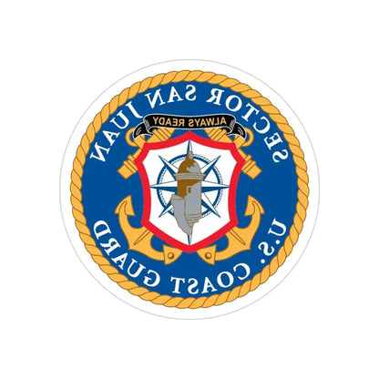 USCG Sector San Juan (U.S. Coast Guard) REVERSE PRINT Transparent Die-Cut STICKER 5 Inch Die-Cut Transparent - The Sticker Space