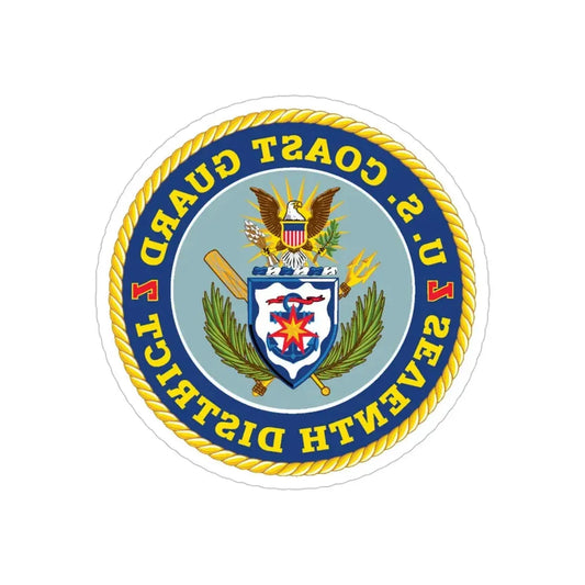USCG Seventh District (U.S. Coast Guard) REVERSE PRINT Transparent Die-Cut STICKER 6 Inch Die-Cut Transparent - The Sticker Space