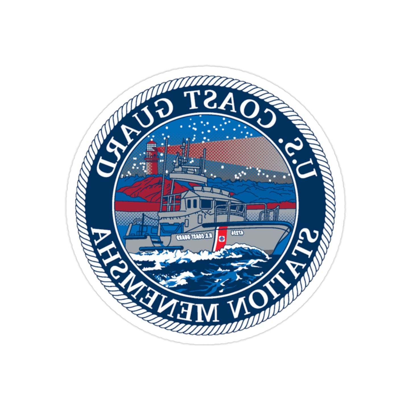 USCG STA MENEMSHA (U.S. Coast Guard) REVERSE PRINT Transparent STICKER-2 Inch-The Sticker Space