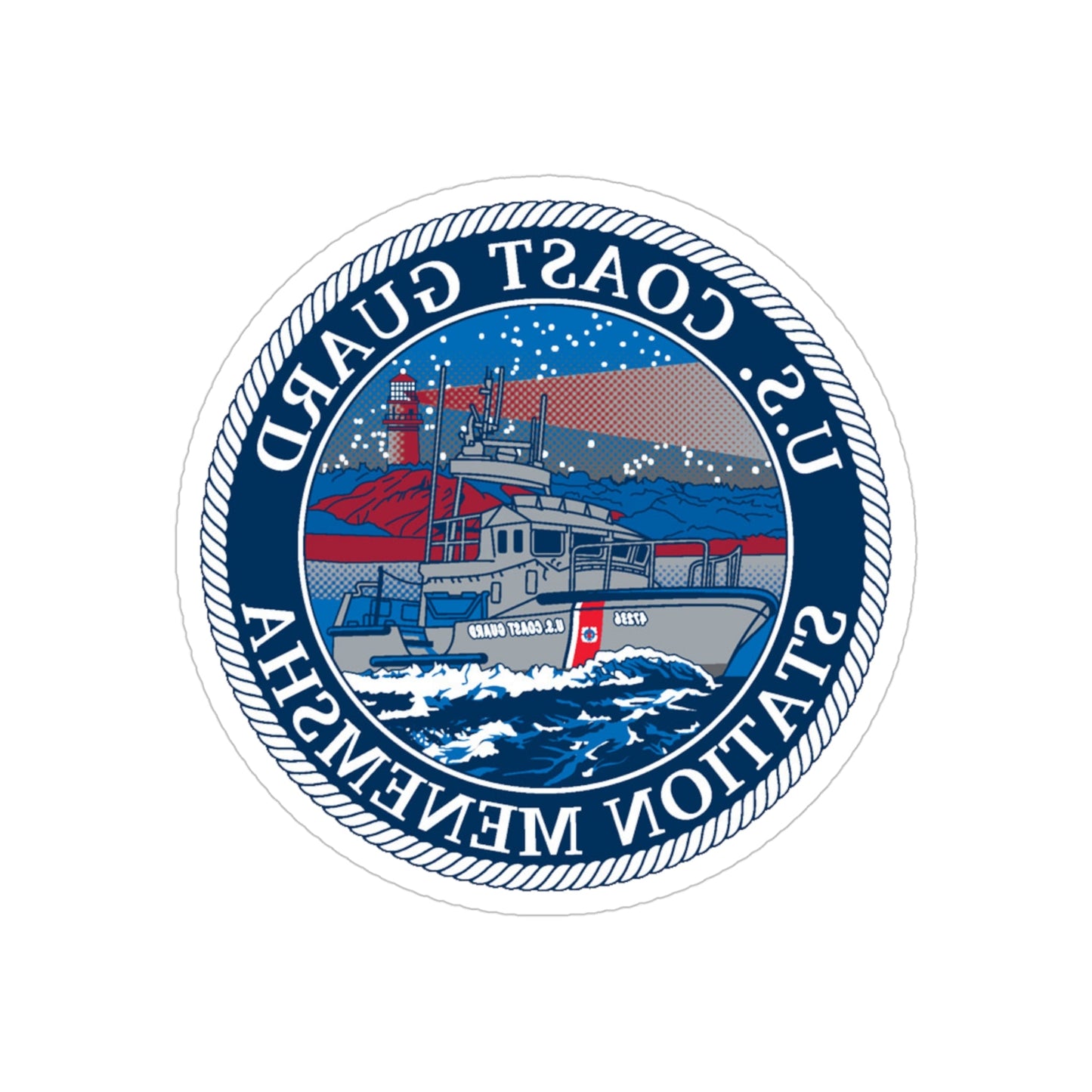 USCG STA MENEMSHA (U.S. Coast Guard) REVERSE PRINT Transparent STICKER-4 Inch-The Sticker Space