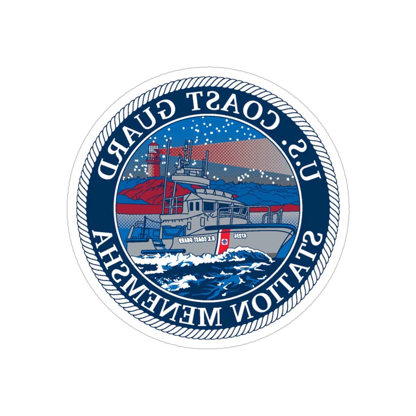 USCG STA MENEMSHA (U.S. Coast Guard) REVERSE PRINT Transparent STICKER-5 Inch-The Sticker Space