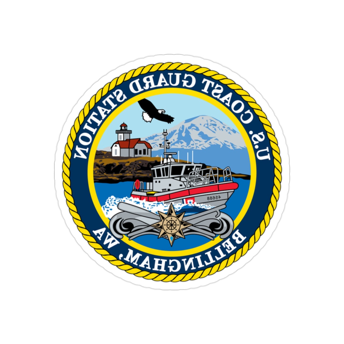 USCG Station Bellingham WA (U.S. Coast Guard) REVERSE PRINT Transparent STICKER-2" × 2"-The Sticker Space