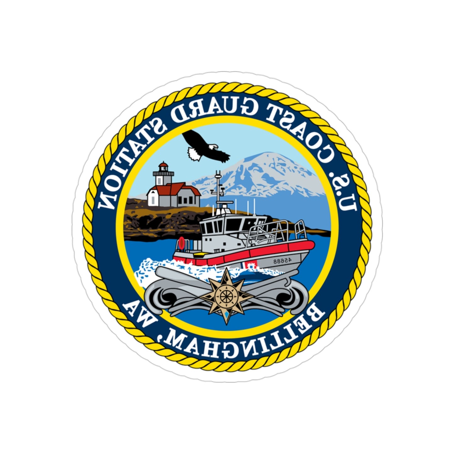 USCG Station Bellingham WA (U.S. Coast Guard) REVERSE PRINT Transparent STICKER-3" × 3"-The Sticker Space