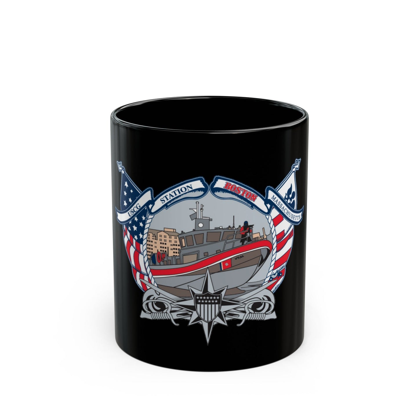 USCG Station Boston (U.S. Coast Guard) Black Coffee Mug-11oz-The Sticker Space