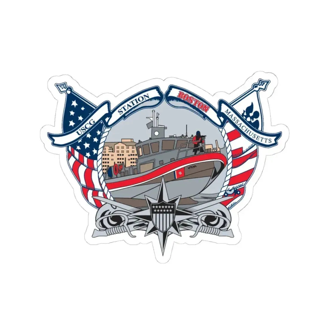 USCG Station Boston (U.S. Coast Guard) STICKER Vinyl Kiss-Cut Decal 4 Inch White - The Sticker Space