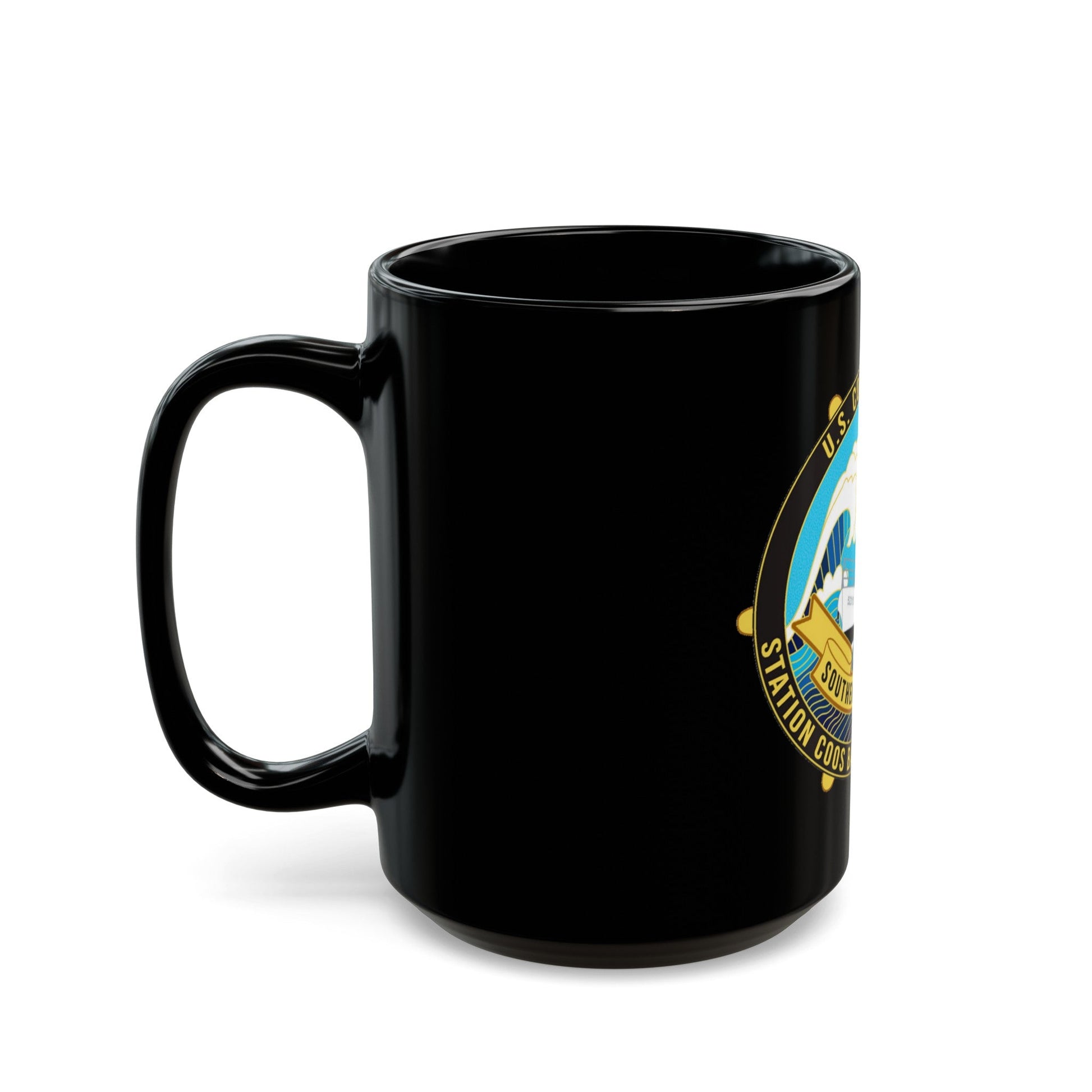 USCG Station Coos Bay (U.S. Coast Guard) Black Coffee Mug-The Sticker Space